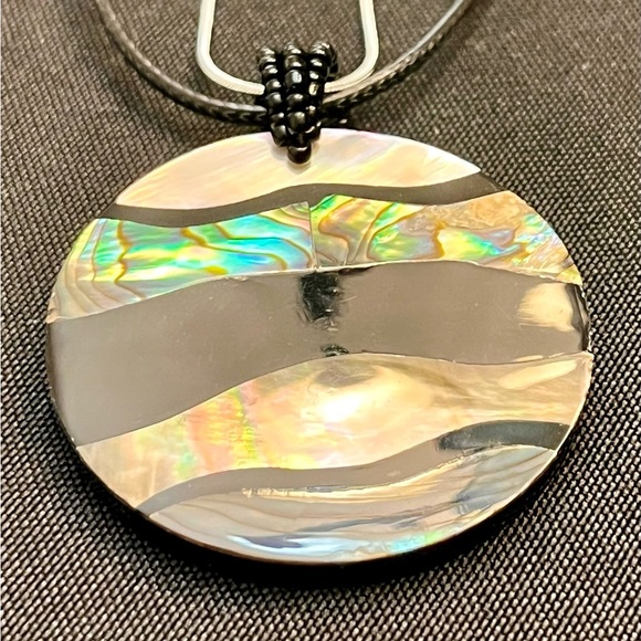 Abalone or MOP Multicolor Pendant Necklace Sterling Chain Beach Statement Gift - Picture 13 of 16